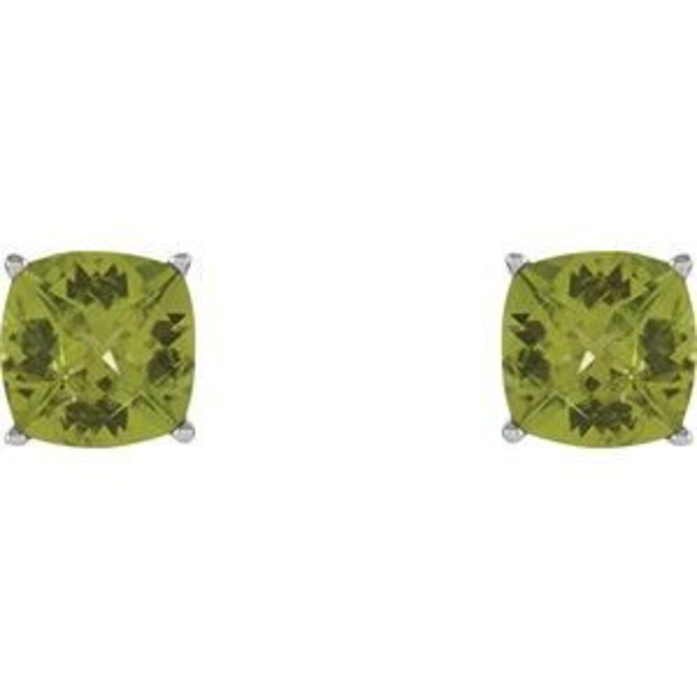 14k White 6x6 Mm Cushion Natural Peridot Earrings View 2